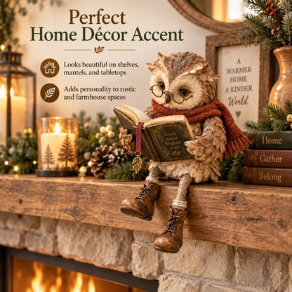 🦉📚 Figurine de chouette lectrice — Cadeau original pour les passionnés de lecture, avec lunettes, écharpe et bottes