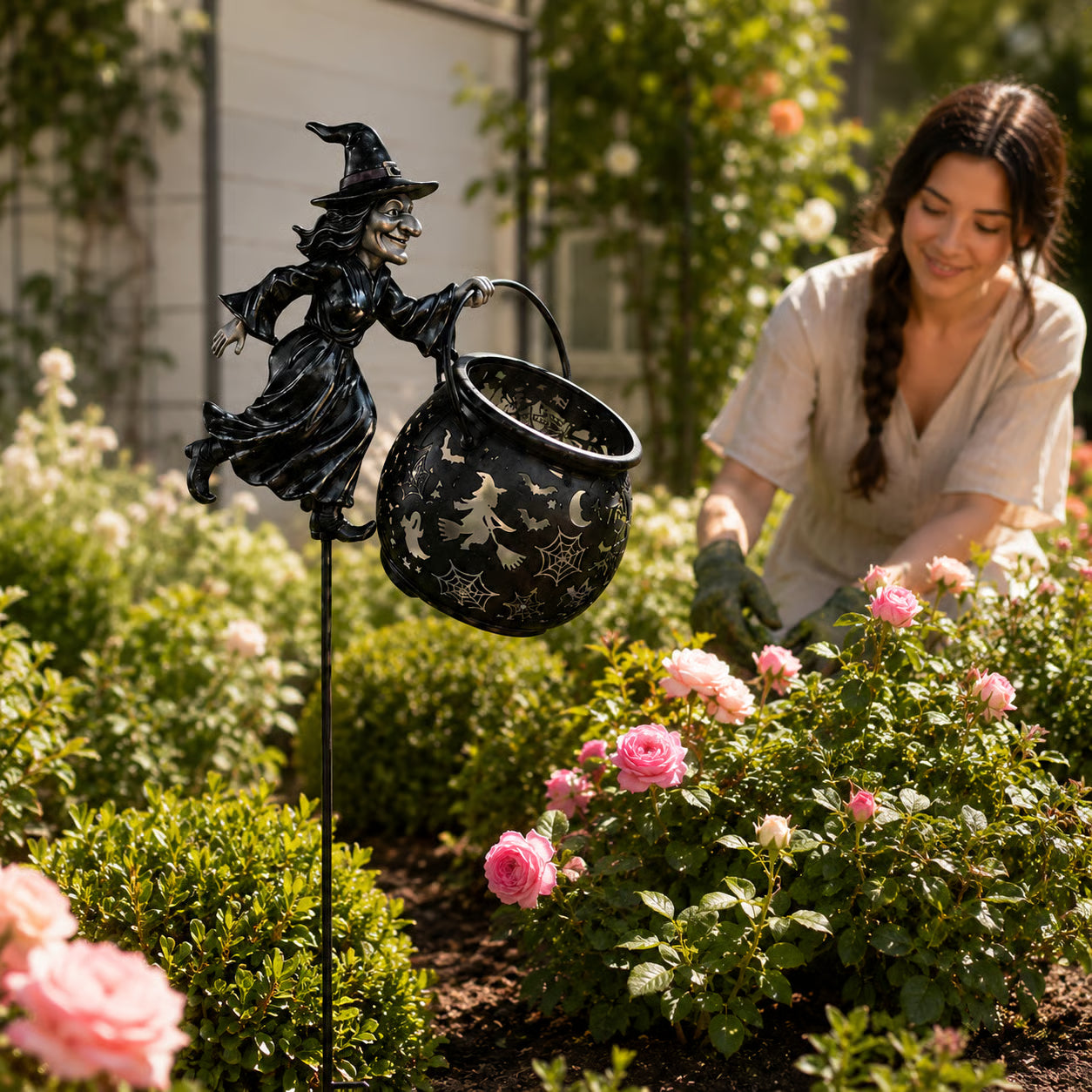 Halloween Witch Cauldron Rainbow Light Garden Decoration