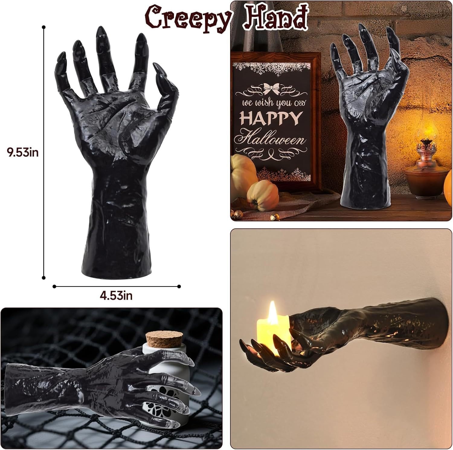 Halloween Decorations, Pack of 3 Wall Mounted Creepy Reaching Hands with Lighted Candles