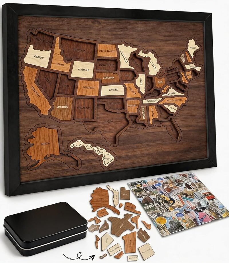 🔥🔥Limited Time 49% off – USA Wooden Travel Map Puzzle for Adventure Lovers