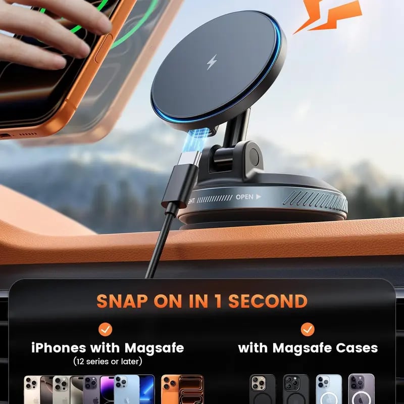 Suction Cup Dashboard Wireless Charger Magnetic Holder