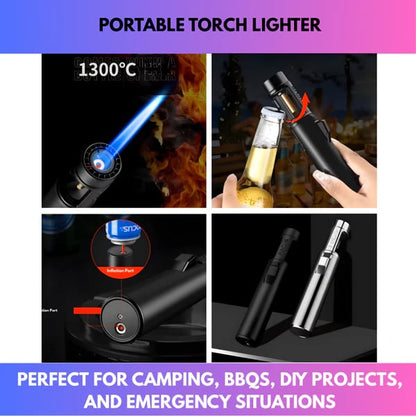 Portable Torch Lighter-🔥 1300℃ of Pure Power – Windproof, Refillable & Ready for Anything! 💨🍳🏕️