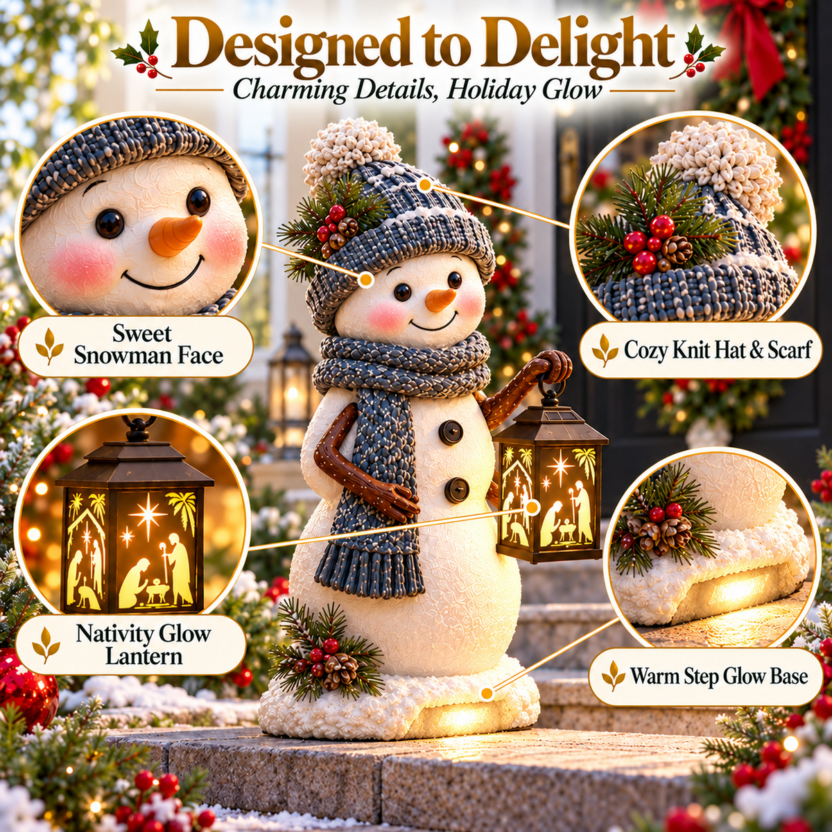 ⛄ Solar Snowman Nativity Projection Light – Christmas Porch & Step Decor
