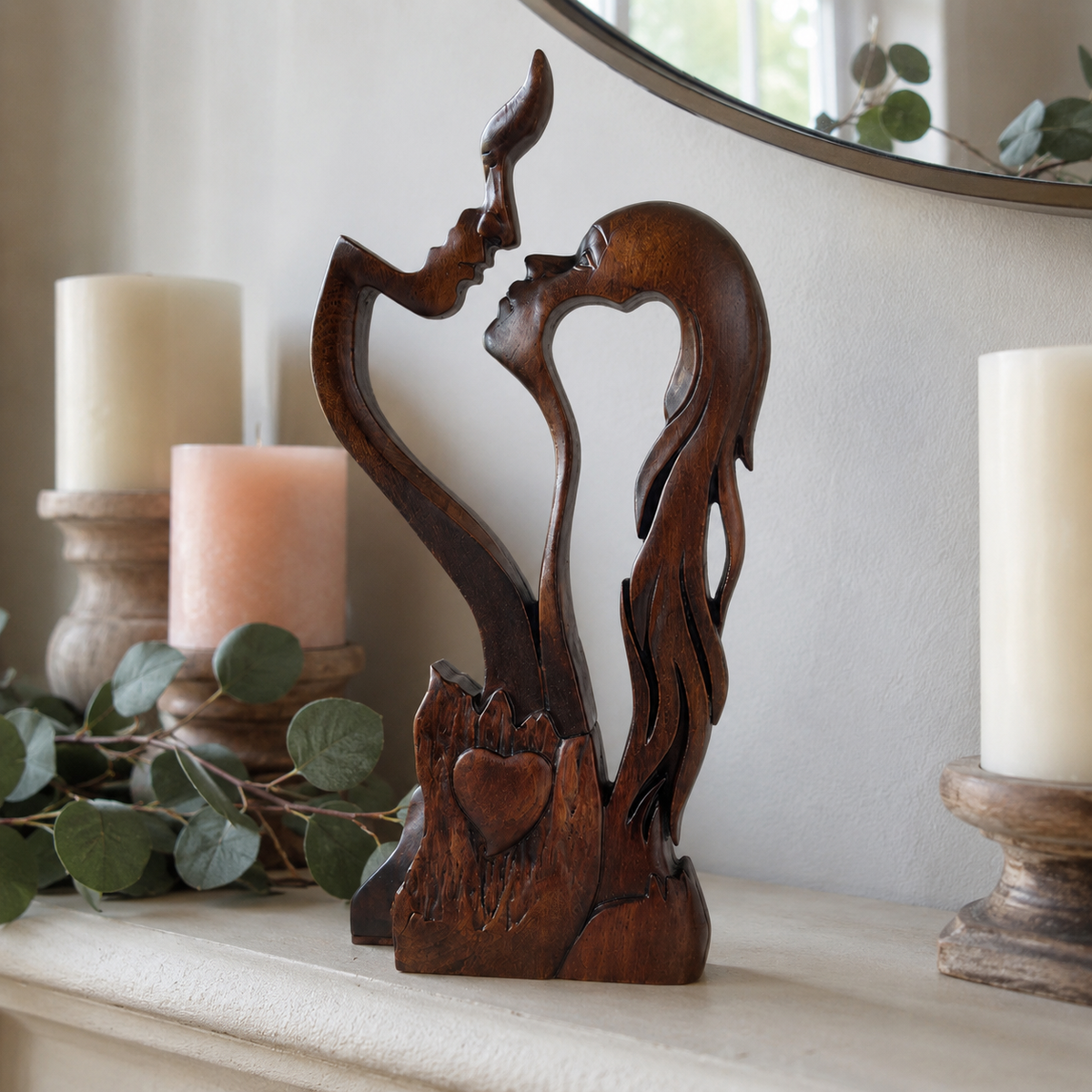 Hand-Carved Christian Love Sculpture – Wooden Couple Statue for Wedding & Anniversary Gift - gift presentation