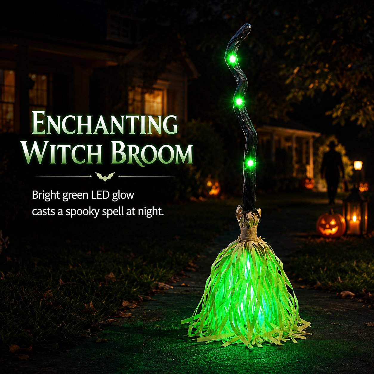 Animated Moving Witch Broom, Light‑Sound‑Motion Halloween Prop to Boost Thrill for Your Indoor & Outdoor Party Decor