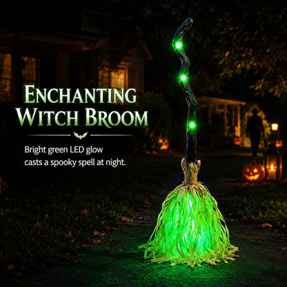 Animated Moving Witch Broom, Light‑Sound‑Motion Halloween Prop to Boost Thrill for Your Indoor & Outdoor Party Decor