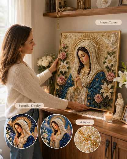 🙏 Divine Pearl Bead Virgin Mary Icon – A Peaceful DIY Faith Art Gift ✨