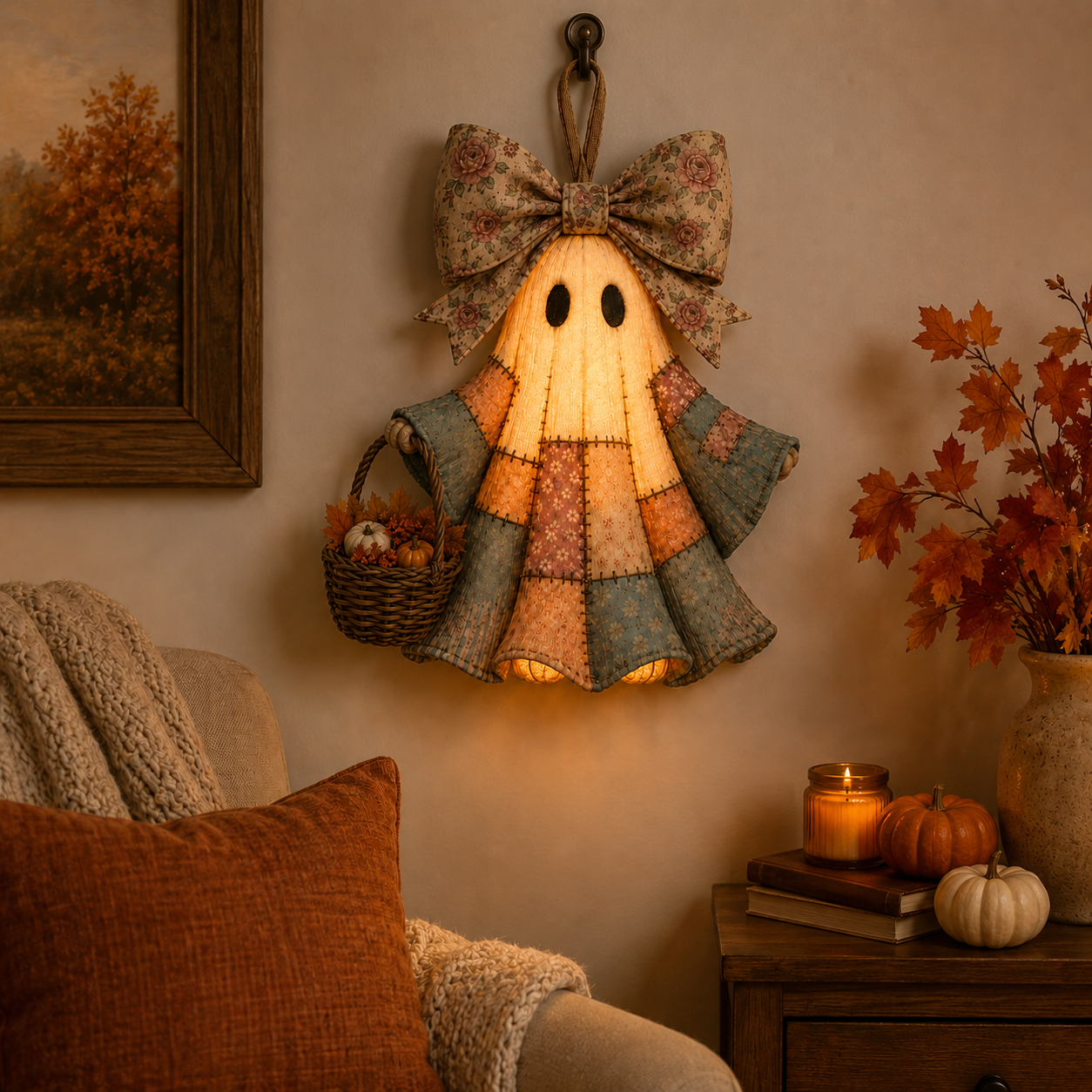 Lighted Vintage Patchwork Ghost Door Hanger