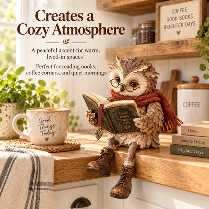 🦉📚 Figurine de chouette lectrice — Cadeau original pour les passionnés de lecture, avec lunettes, écharpe et bottes