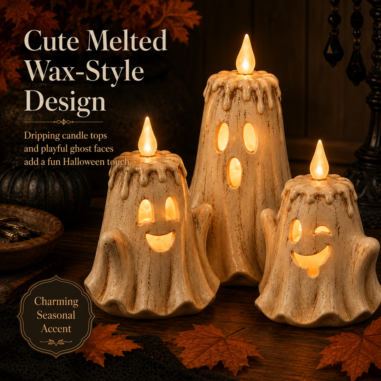 3-Piece Halloween Ghost Flameless Candle👻 Set with Remote Timer🏠