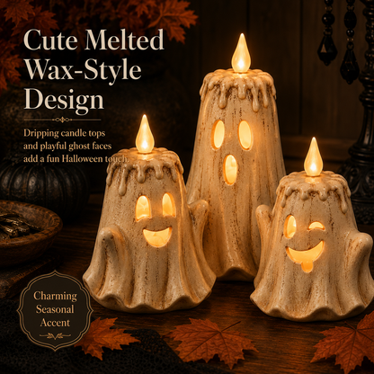 3-Piece Halloween Ghost Flameless Candle👻 Set with Remote Timer🏠