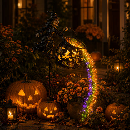Halloween Witch Cauldron Rainbow Light Garden Decoration