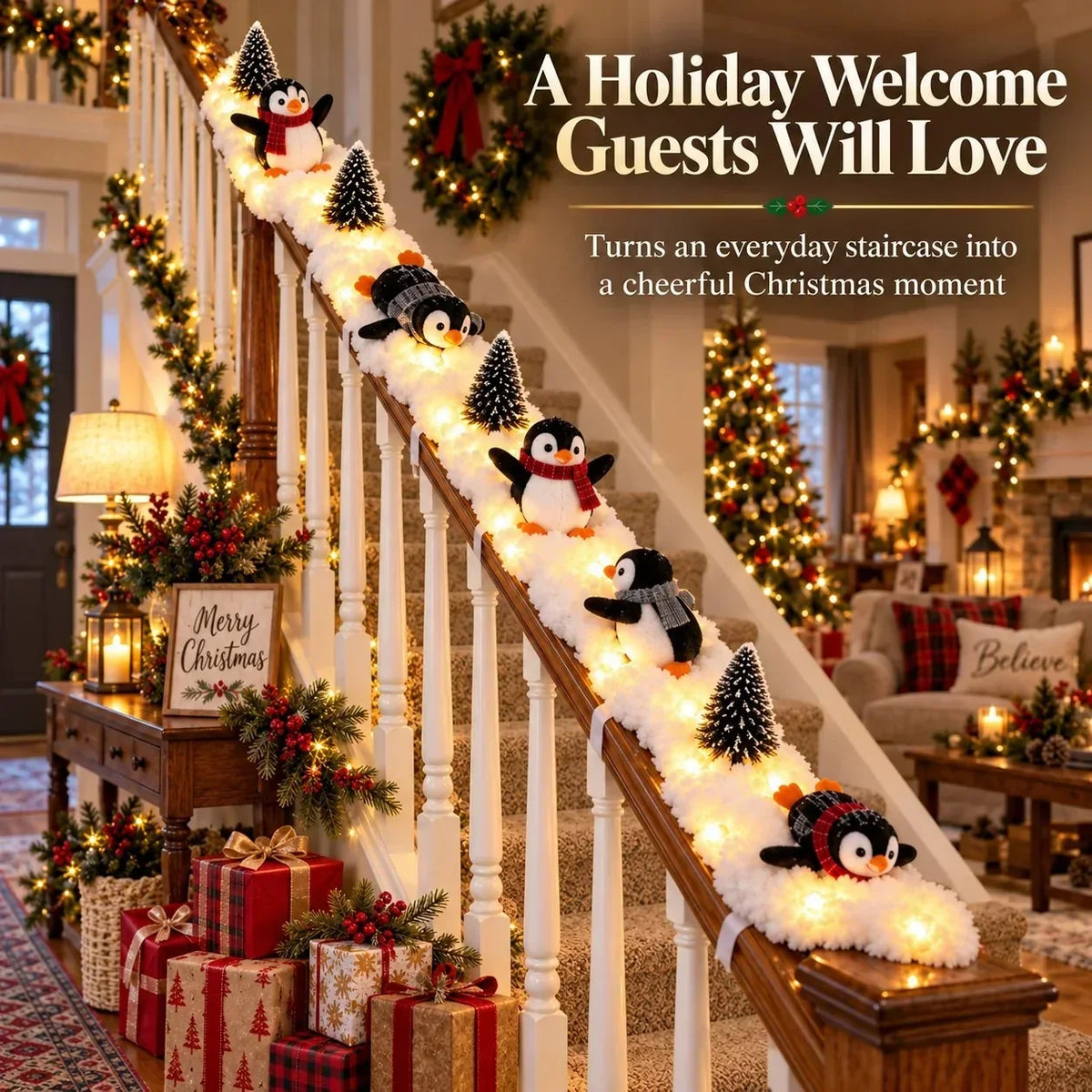🔥Hot Sale 40% OFF🔥Playful Penguin Snowy Stair Railing Decor