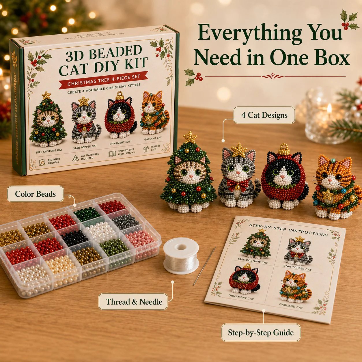 🐱✨ Create Your Own 3D Beaded Christmas Cats | Beginner-Friendly DIY Kit🎁Buy 2 | FREE Shipping