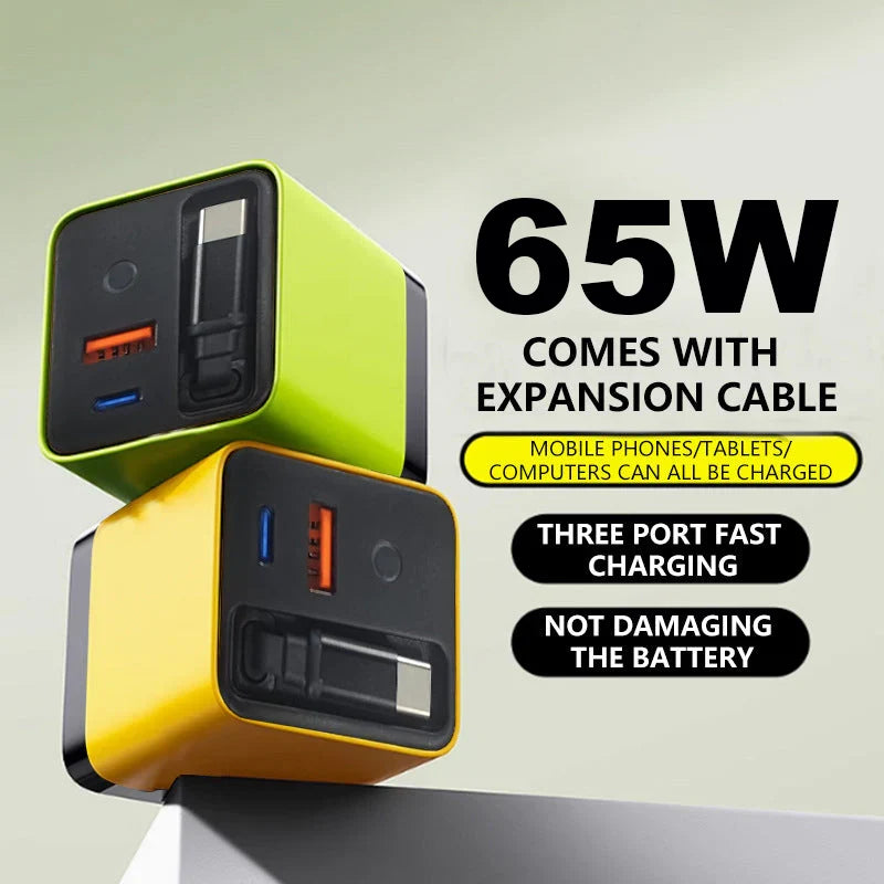 💥65w Fast Charging Phone Charger Block With Retractable 80cm Type-c Cable