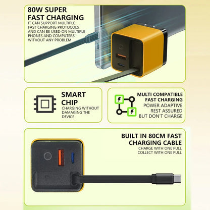 💥65w Fast Charging Phone Charger Block With Retractable 80cm Type-c Cable