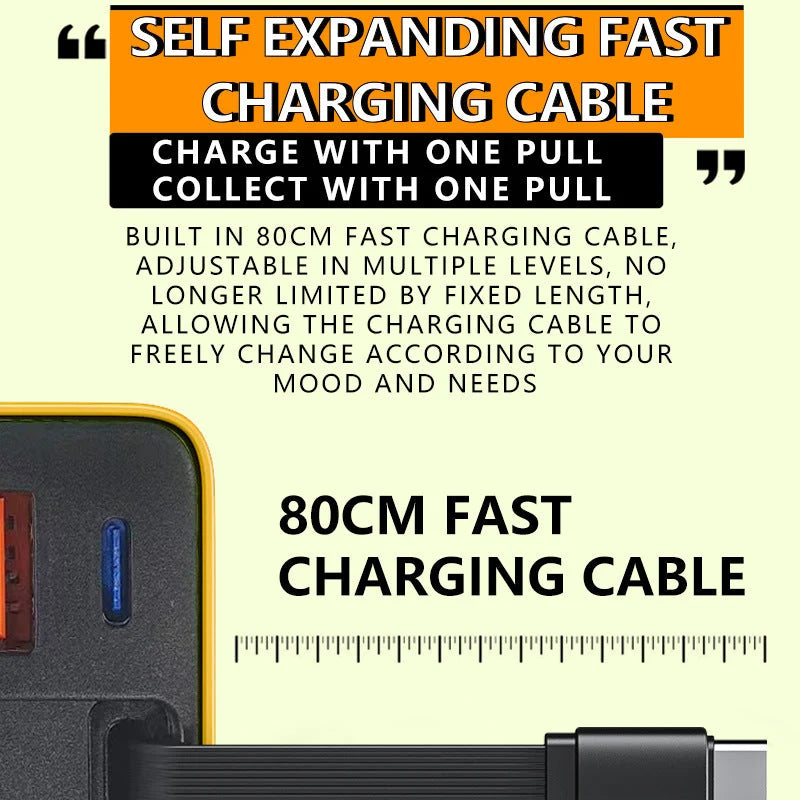 💥65w Fast Charging Phone Charger Block With Retractable 80cm Type-c Cable