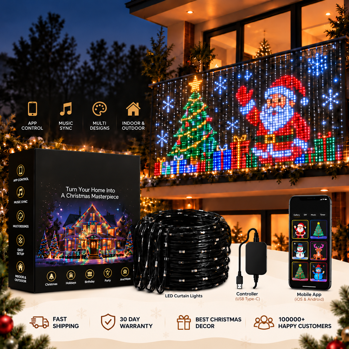 Animated Christmas LED Curtain Lights  A Window Full of Christmas 🎄✨