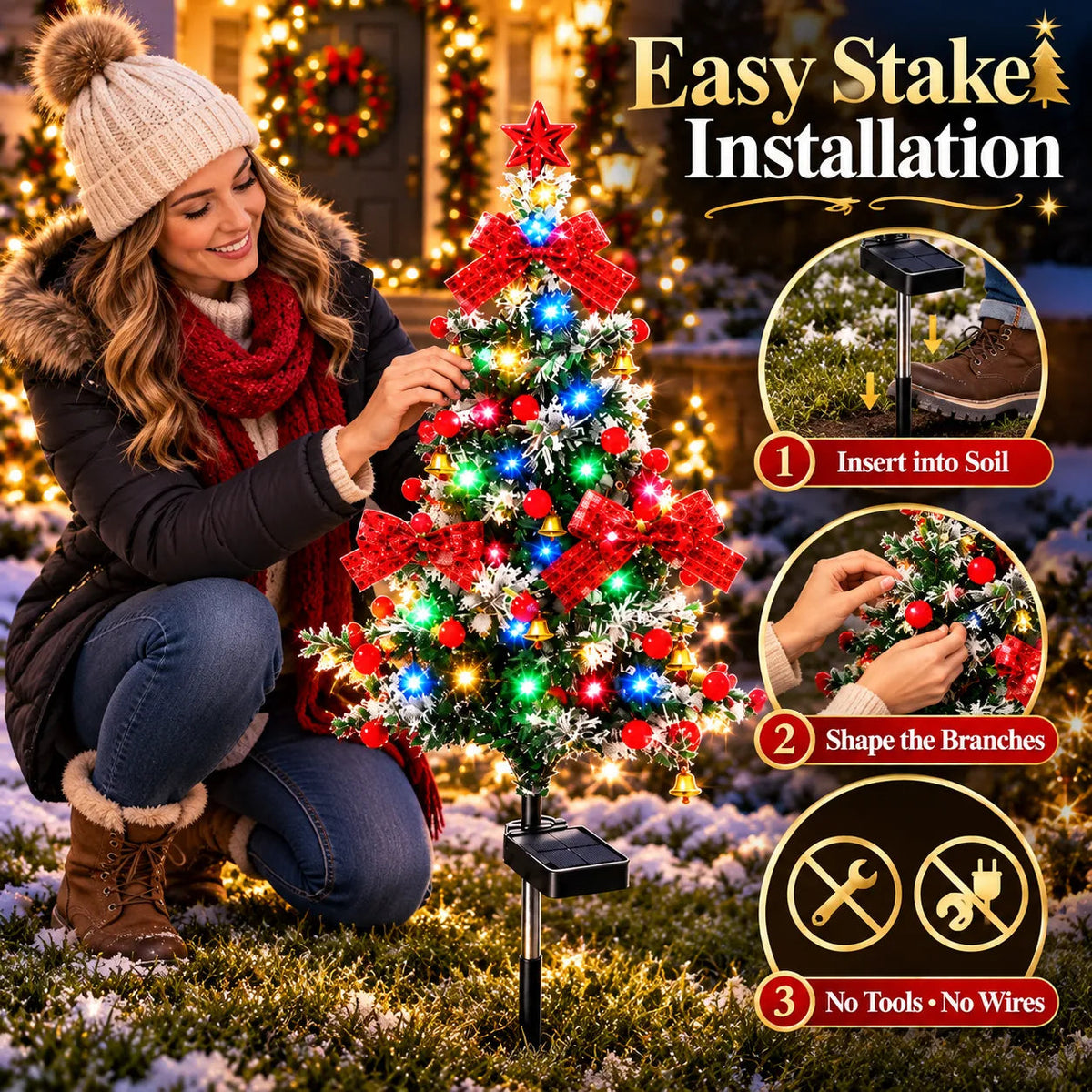 🌱 Solar Cedar Christmas Tree Lights🔥| Festive Outdoor Holiday Decor🔥