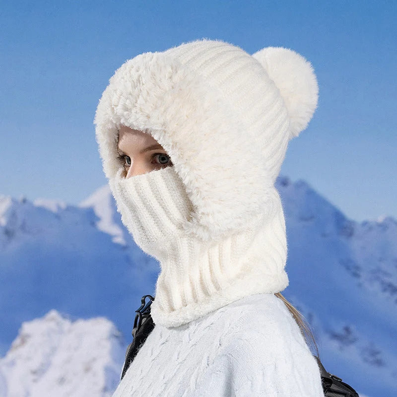 Women's 3-in-1 Winter Knit Hat – Warm Beanie, Scarf & Face Cover