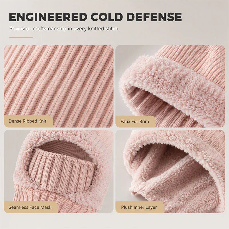 Women's 3-in-1 Winter Knit Hat – Warm Beanie, Scarf & Face Cover