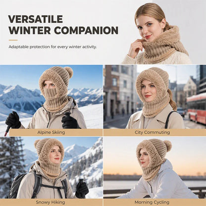 Women's 3-in-1 Winter Knit Hat – Warm Beanie, Scarf & Face Cover