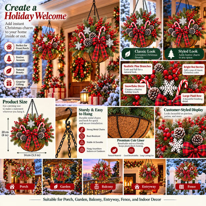 🎄 Last Day 50% OFF 🏆 Pre-Lit Christmas Hanging Basket | Pre-lit, weather-resistant, and zero maintenance