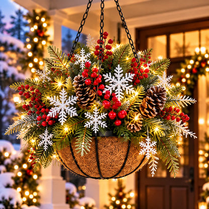 🎄 Last Day 50% OFF 🏆 Pre-Lit Christmas Hanging Basket | Pre-lit, weather-resistant, and zero maintenance