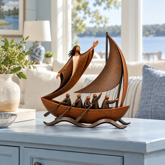 🎁Last Day 49% OFF🔥Peace in the Storm Faith Sailboat Sculpture