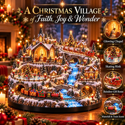🔥 LAST DAY 49% OFF 🔥 Lighted Animated Christmas Village with Train, Reindeer Sleigh & Waterfall ✨