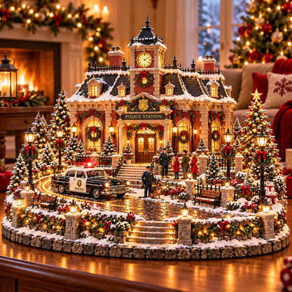 🎄 Christmas Firehouse Village™🎄 – Warm Led Lights, Vintage Fire Trucks & Cozy Holiday Display