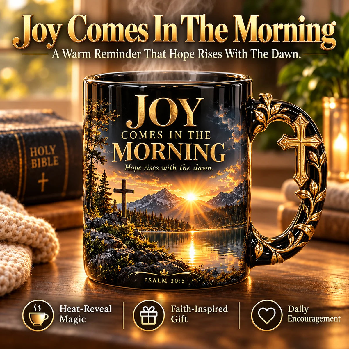 ☀️✝️Joy Comes in the Morning™ Heat-Reveal Ceramic Faith Mug🙏Inspirational Christian Coffee Cup