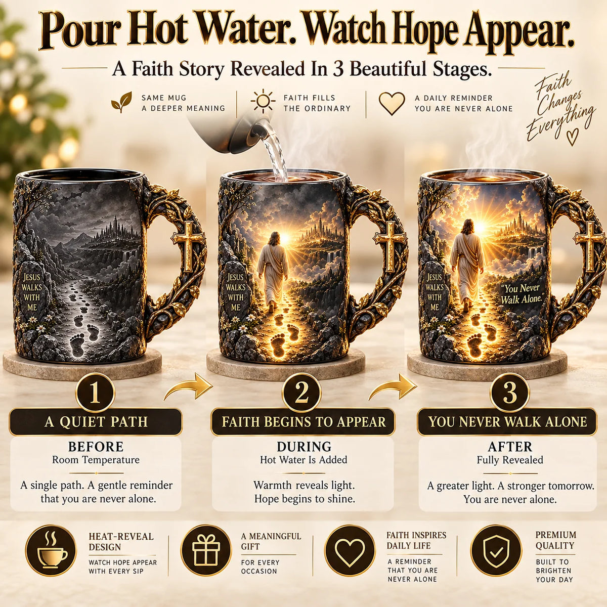 ☀️✝️Joy Comes in the Morning™ Heat-Reveal Ceramic Faith Mug🙏Inspirational Christian Coffee Cup