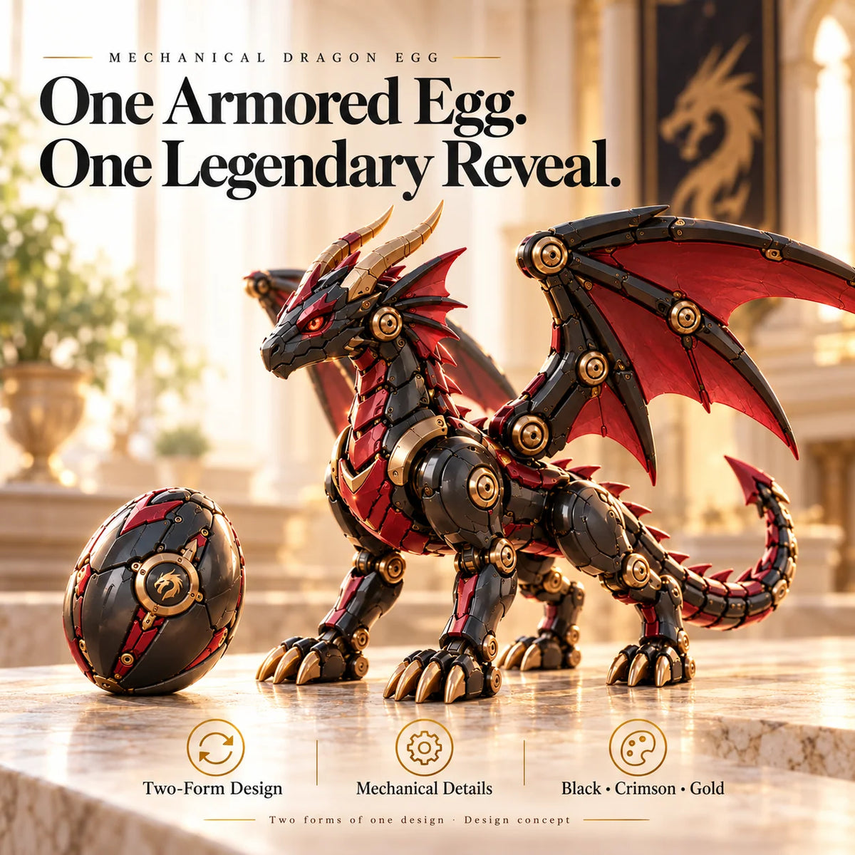 🐉🔥last Day 49% Off - Mechanical Dragon Egg – Black & Crimson Dragon With Folding Wings & Armored Details