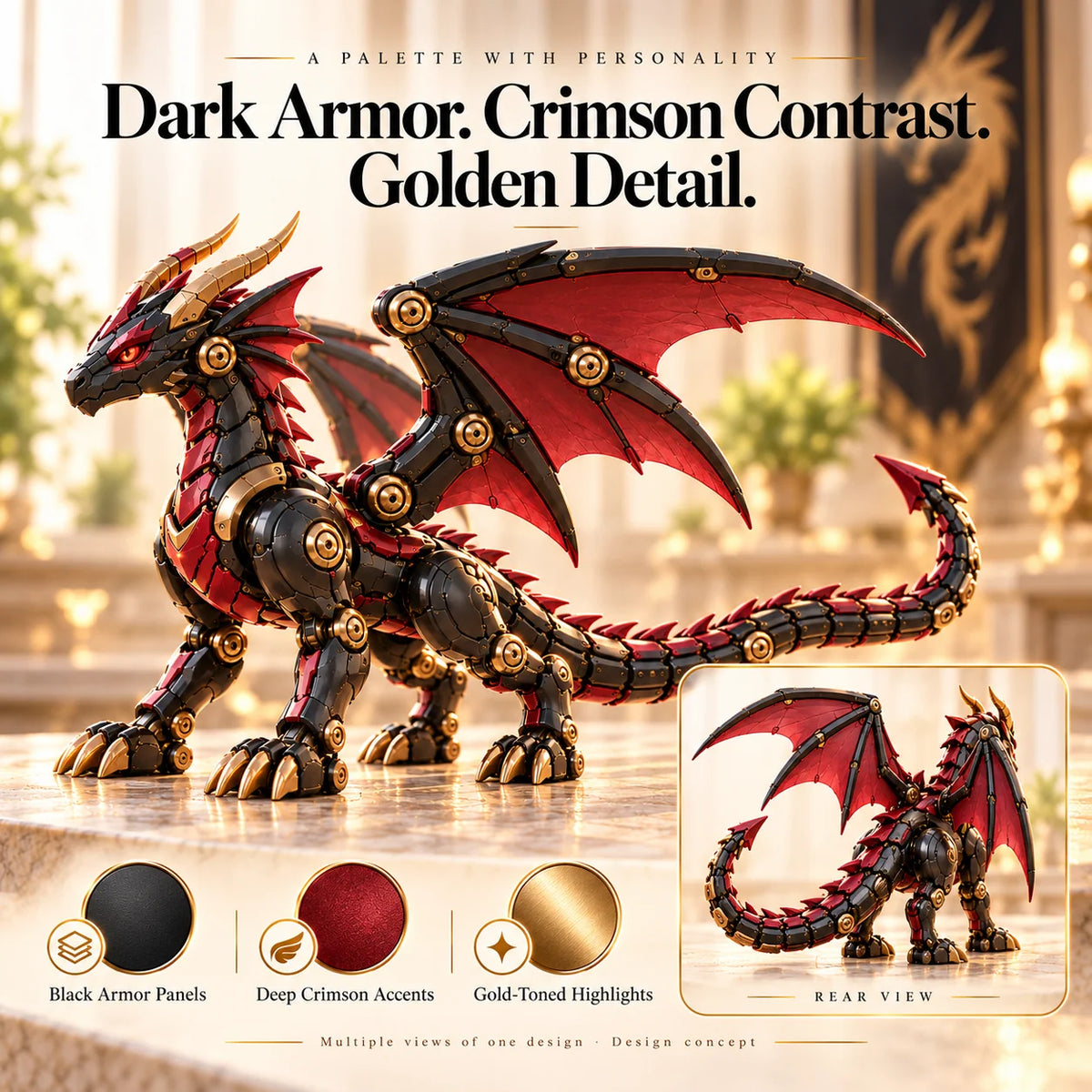 🐉🔥last Day 49% Off - Mechanical Dragon Egg – Black & Crimson Dragon With Folding Wings & Armored Details