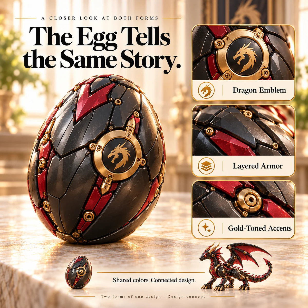 🐉🔥last Day 49% Off - Mechanical Dragon Egg – Black & Crimson Dragon With Folding Wings & Armored Details