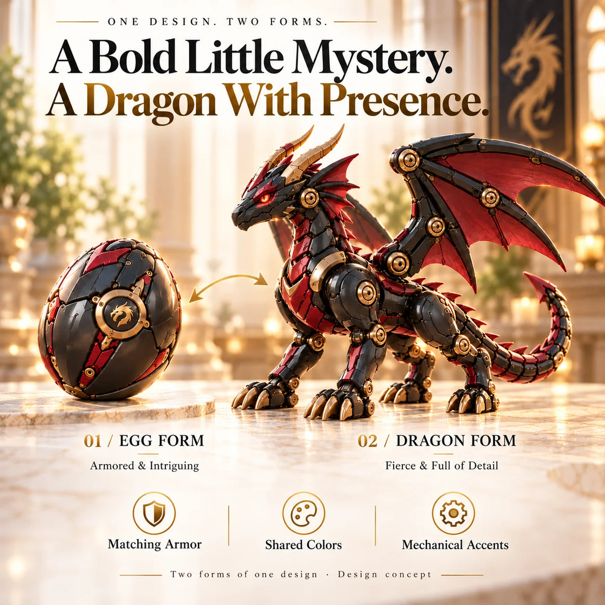 🐉🔥last Day 49% Off - Mechanical Dragon Egg – Black & Crimson Dragon With Folding Wings & Armored Details