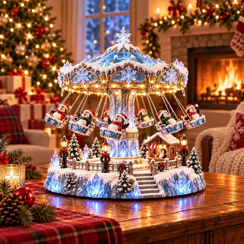 🎄 Christmas Sale 50% OFF! 🐧 Penguin Christmas Carousel – Rotating Winter Light Display✨