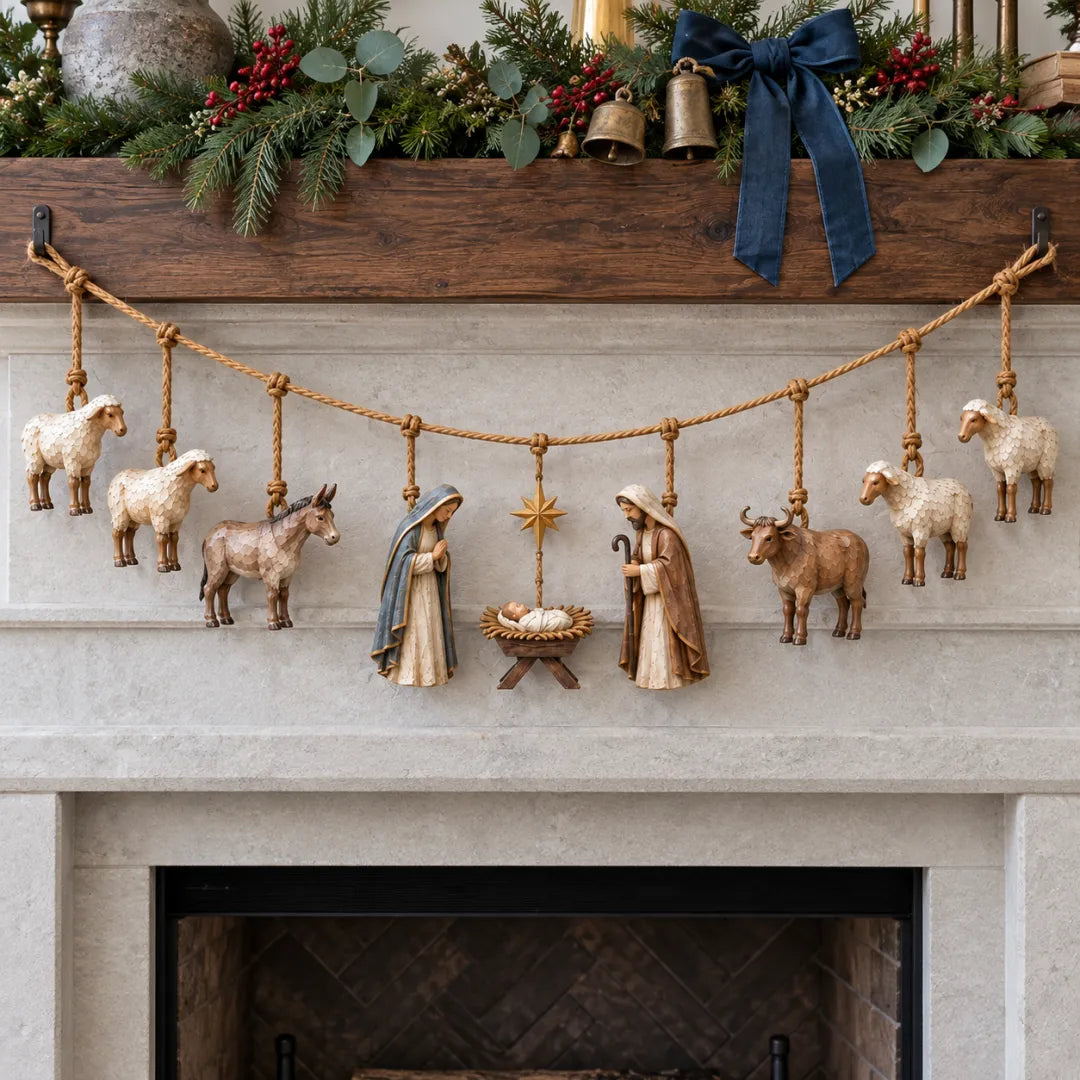 ⏳Last Day 50% OFF - ✝️🎄Handcrafted Wooden Nativity Garland(📦Buy 2 Free Shipping)