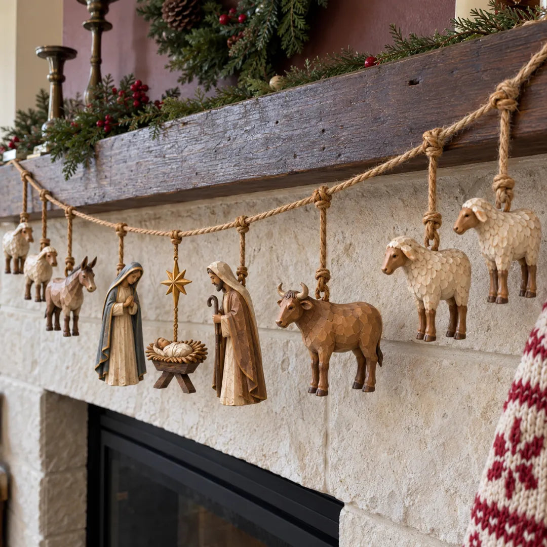 ⏳Last Day 50% OFF - ✝️🎄Handcrafted Wooden Nativity Garland(📦Buy 2 Free Shipping)