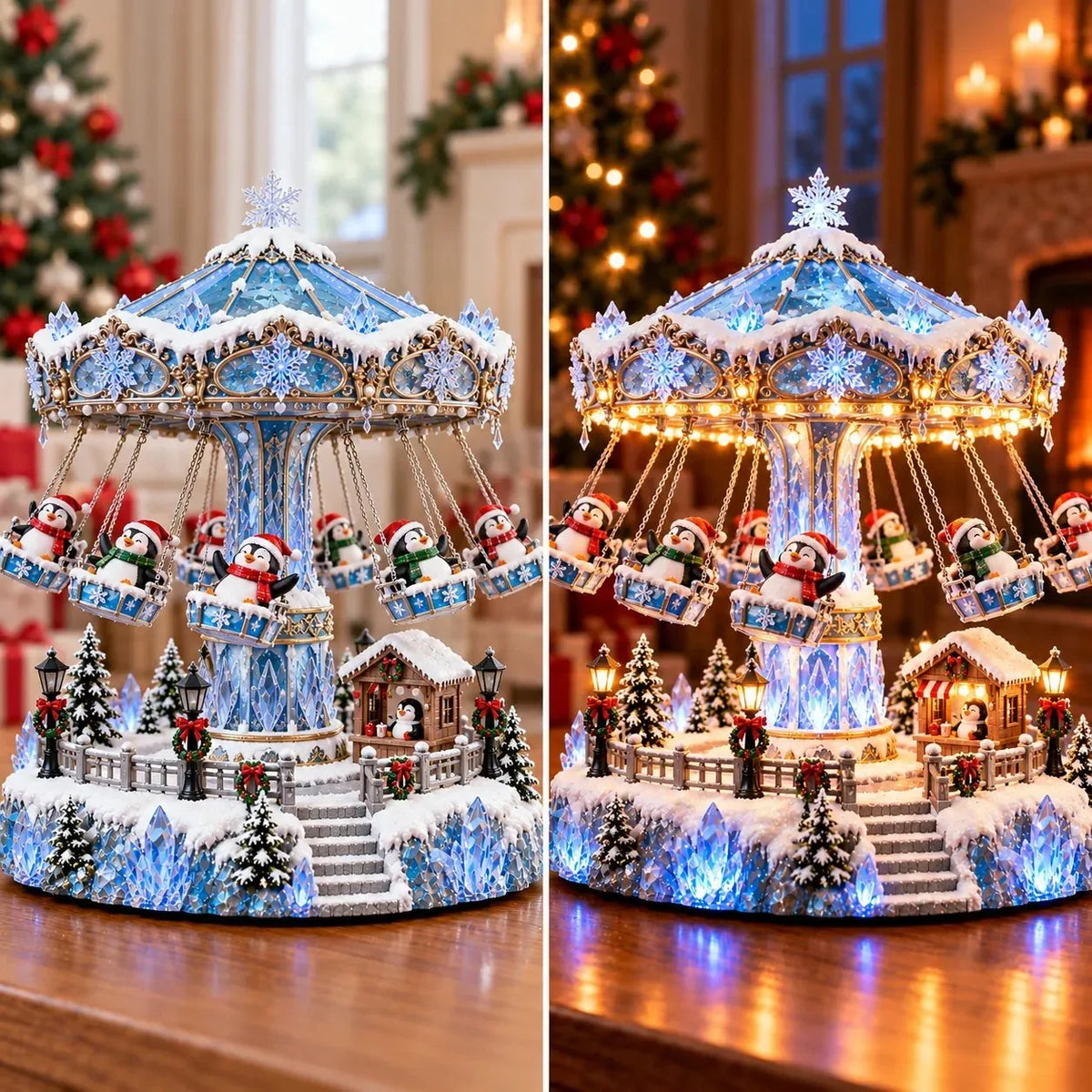 🎄 Christmas Sale 50% OFF! 🐧 Penguin Christmas Carousel – Rotating Winter Light Display