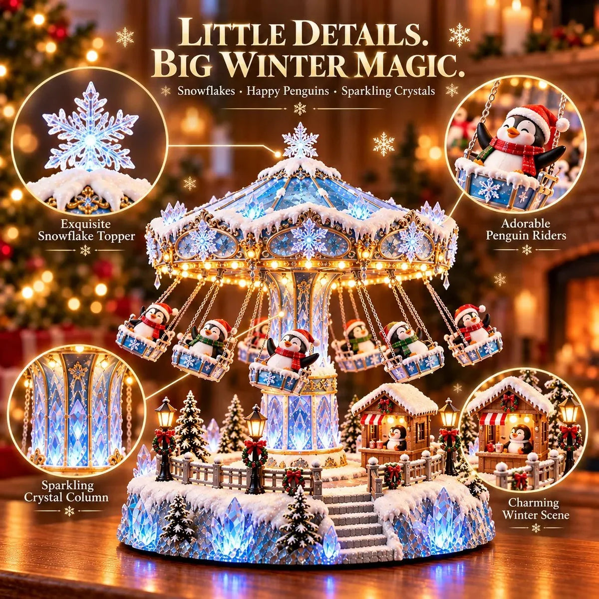 🔥 Christmas Sale 50% OFF! 🔥🐧 Penguin Christmas Carousel – Rotating Winter Light Display