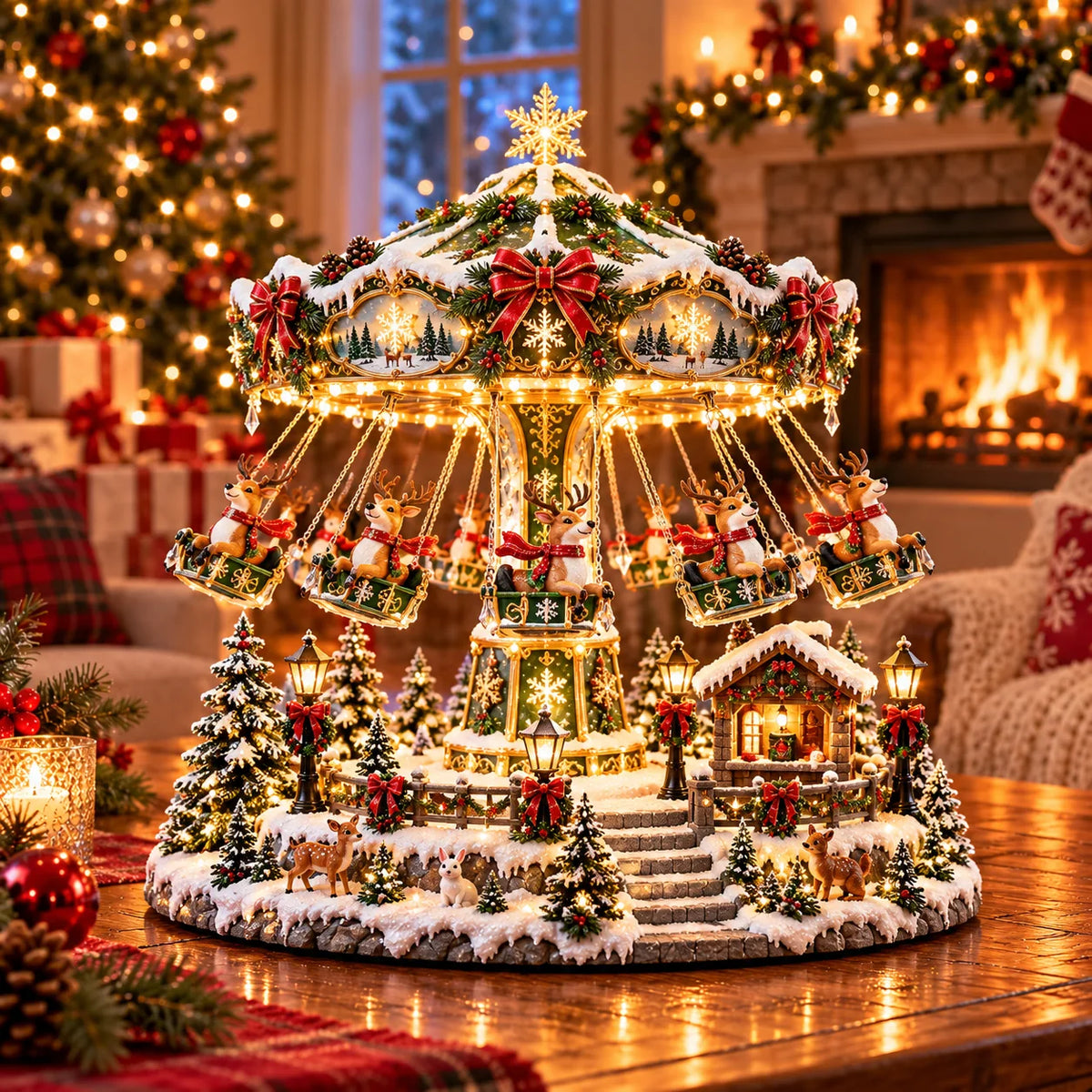 🎄 Christmas Sale 50% OFF! 🐧 Penguin Christmas Carousel – Rotating Winter Light Display✨