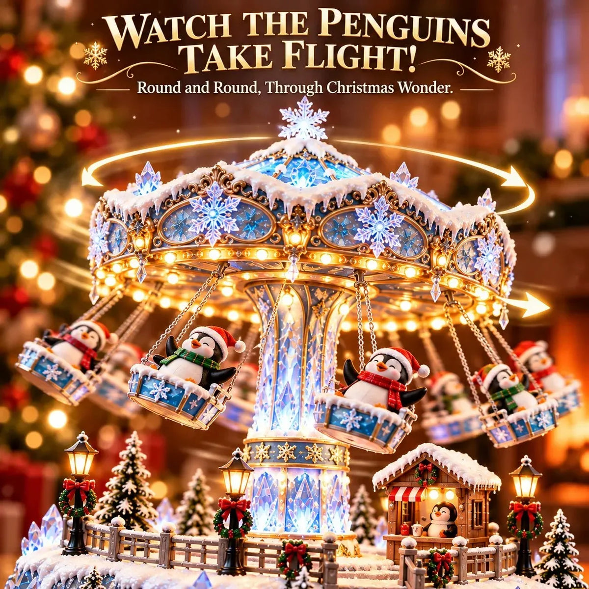 🎄 Christmas Sale 50% OFF! 🐧 Penguin Christmas Carousel – Rotating Winter Light Display