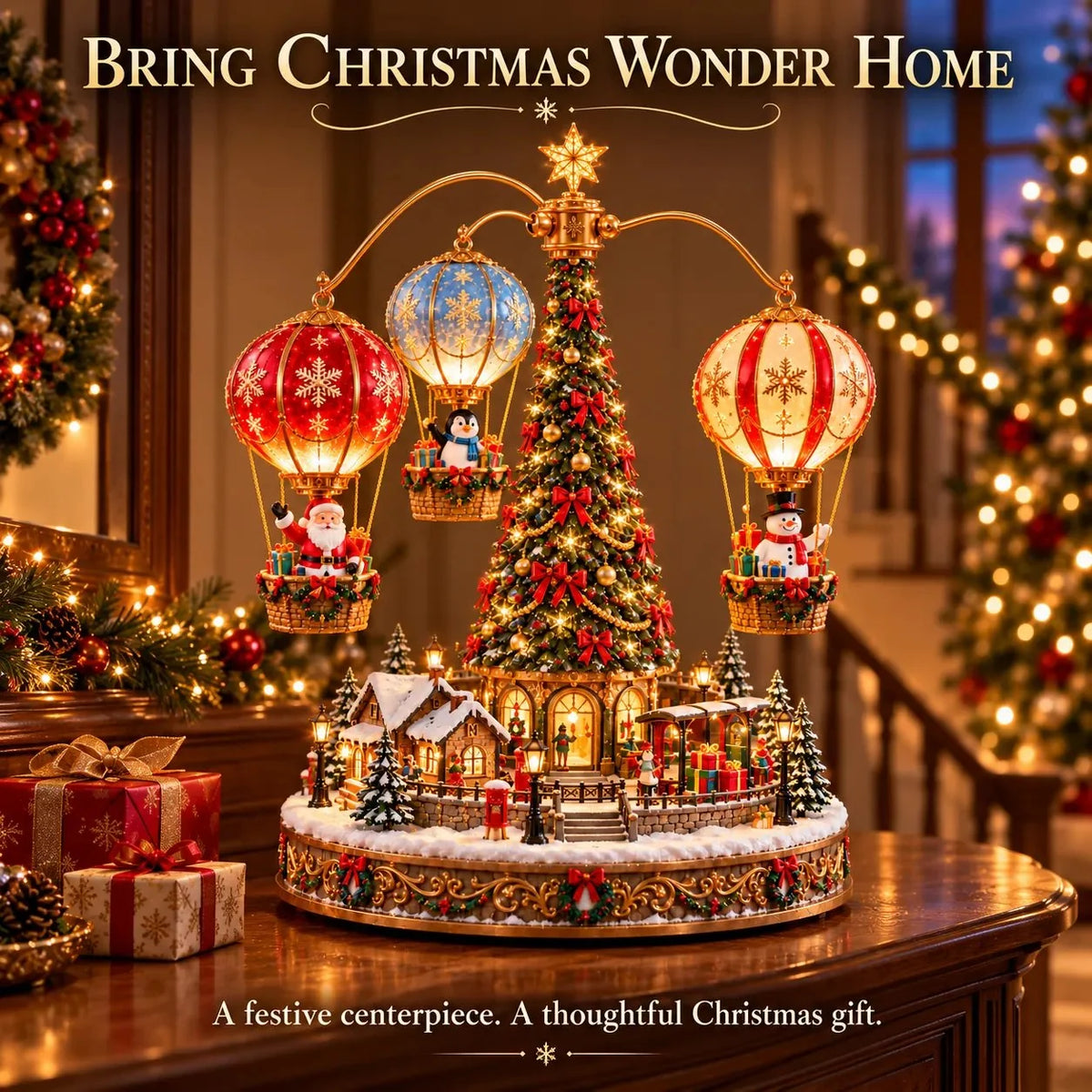 🎅🎈 Santa’s Sky Journey – Animated Lighted Christmas Balloon Village