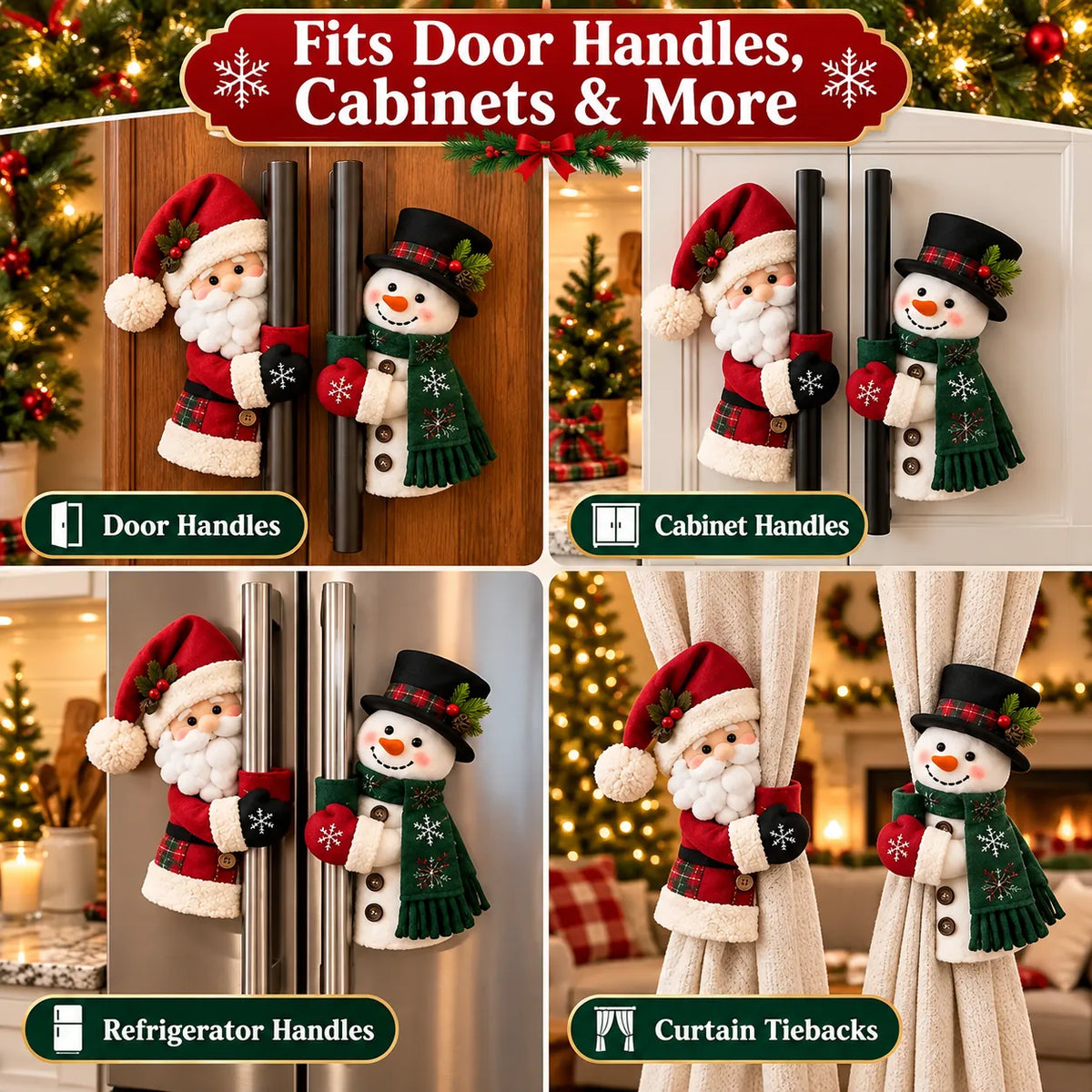 🎅✨Christmas Door Handle Covers – Santa & Snowman Plush Door Knob Decorations