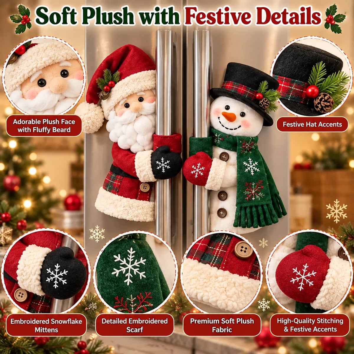 🎅✨Christmas Door Handle Covers – Santa & Snowman Plush Door Knob Decorations