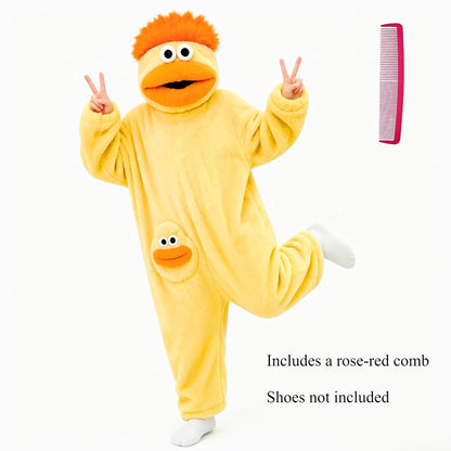 Big Mouth Monster Onesie Pajamas with Large Comb – Oversized Plush Fleece Hooded One Piece for Sleep & Party