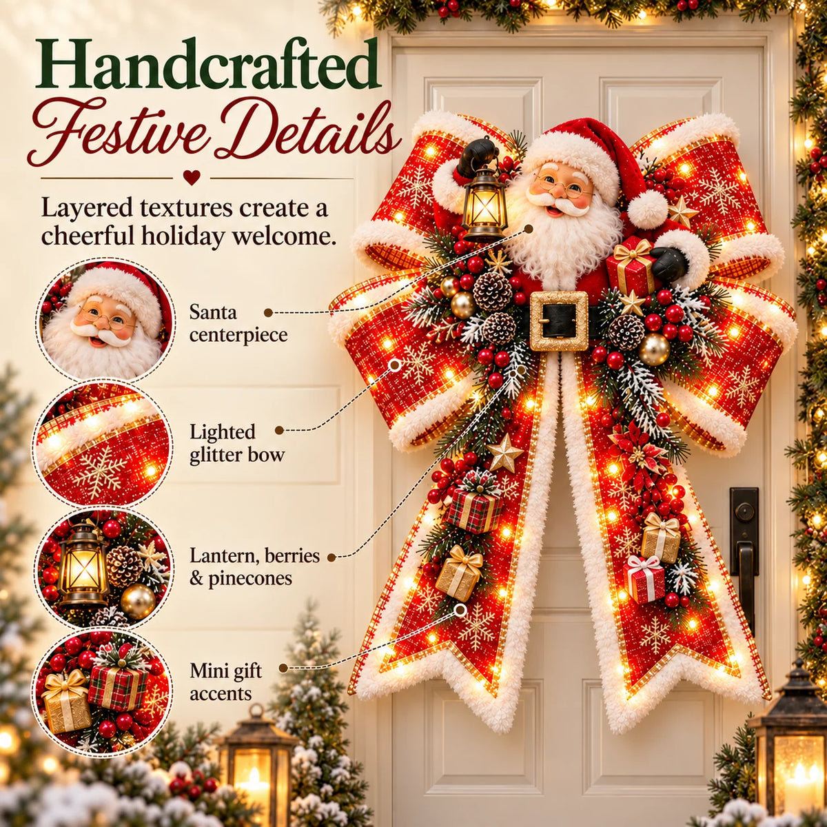 🎀🎄 Christmas Magic Bow Door Hangers – Oversized Light-Up Holiday Bows in 6 Festive Styles