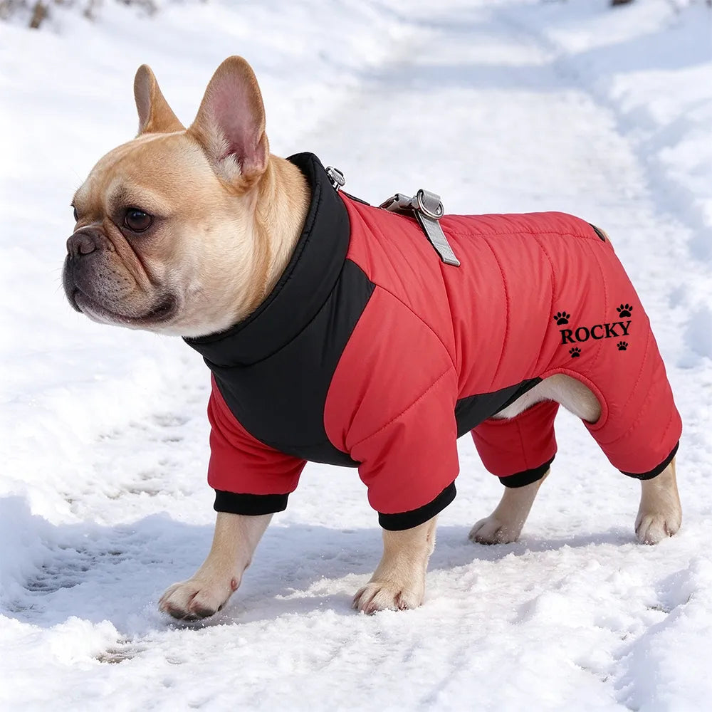 Personalized Pet Winter Warm Windproof Fleece-Lined Cotton Coat Jacket with name